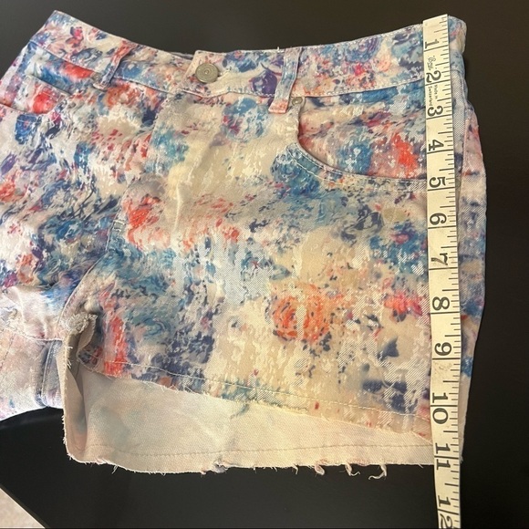 🔴 Top Shop Moto colorful distressed velvet jean shorts, button fly size 28/29(M) - Picture 12 of 13